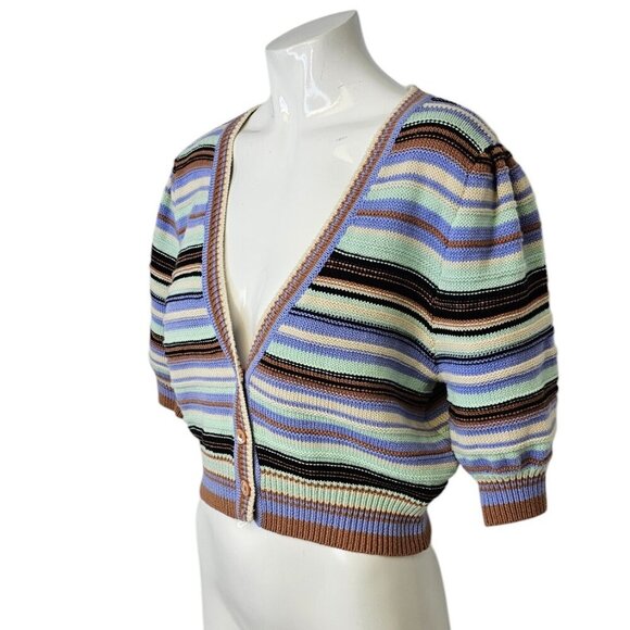 Wilfred Canterbury Cardigan, Striped, Short Puff Sleeve, Merino, Cotton, Size XS - Picture 8 of 8